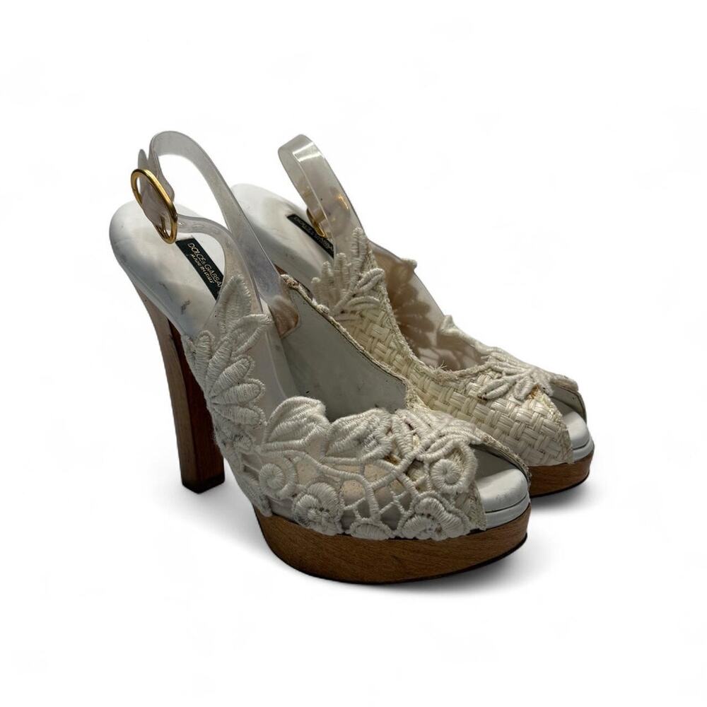 Dolce & Gabana white lace coquette going out sling back pumps size 37  &G